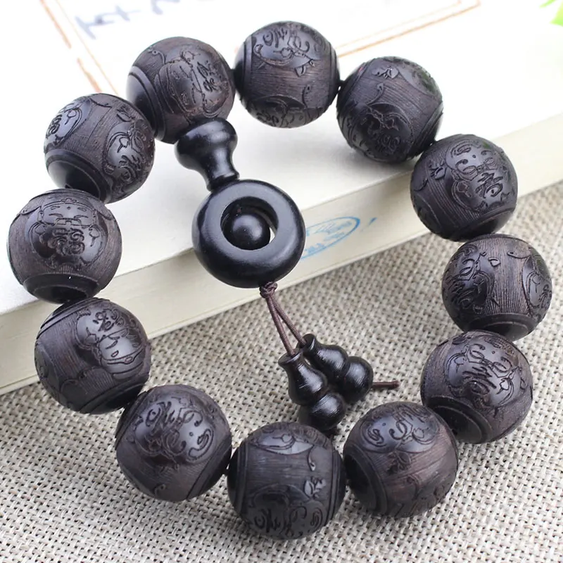 

Natural Solid Wood Ebony Bracelet Carving Buddha Beads Wood String Play Purple Sandalwood Hand String Jewelry Gifts Wholesale