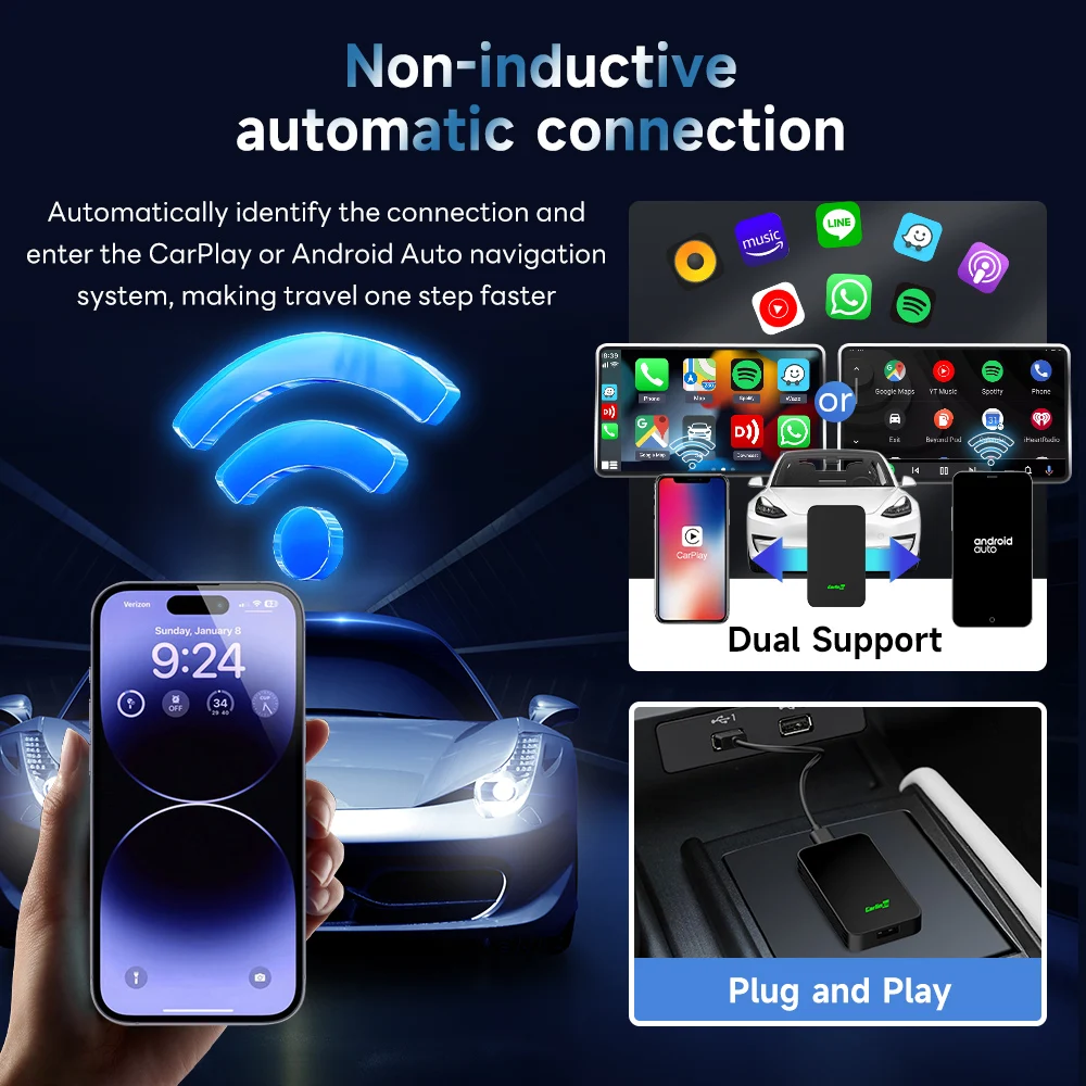 2024 CarlinKit 5.0 2Air Wireless Android Auto Box Dongle wireless CarPlay portatile per autoradio con CarPlay cablato/Android Auto