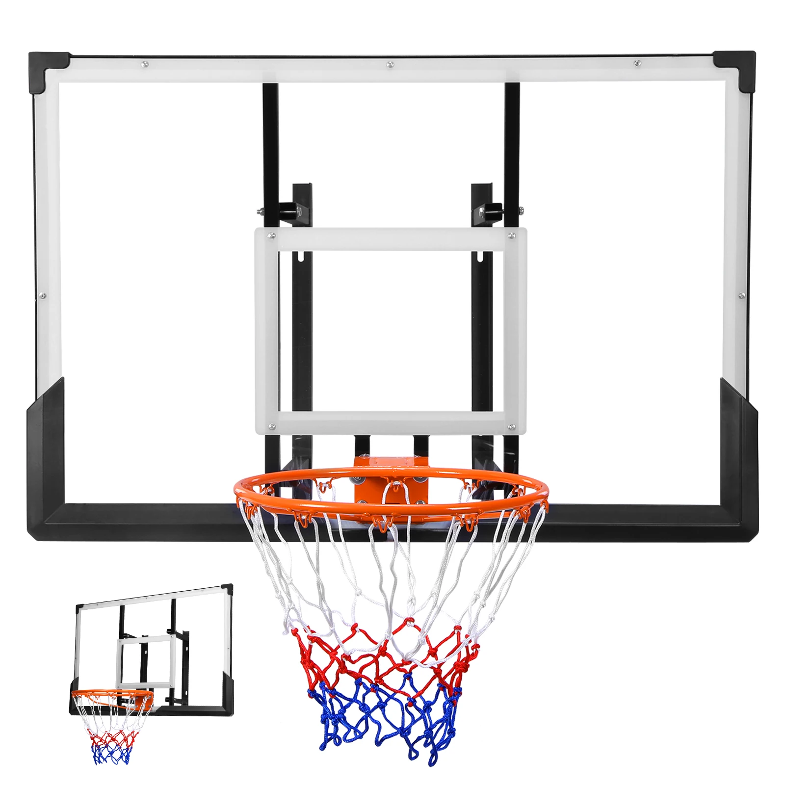 

Wall Mounted Basketball Backboard & Hoop 47-Inch Basketball Goal Combo Kit for Garage Fitness Center Barn School Gym Driveway