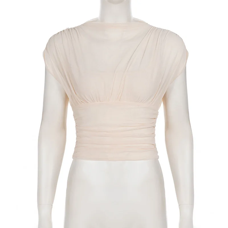 Retro Fashion Perspective Mesh Sleeveless Casual Sexy T-shirt