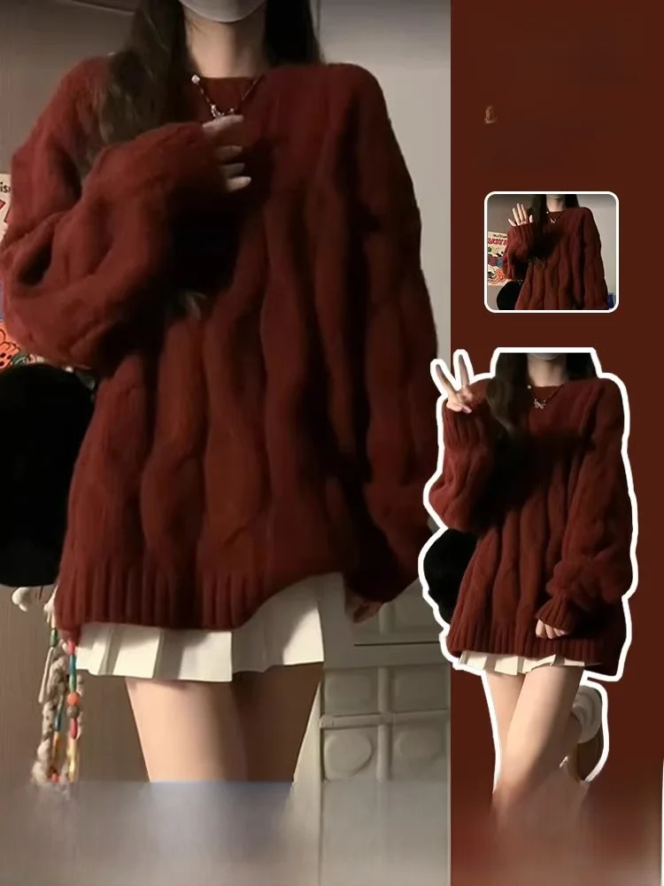 

Женский винно-красный трикотаж, свитер Lazy Sle Cisas, внутренняя одежда, трешенная осенне-зимняя новинка, мягкий уютный топ