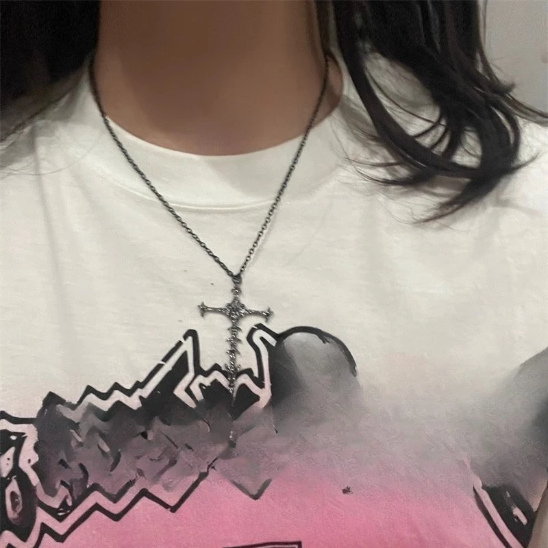 Y2K Skeleton Cross Pendant Necklace