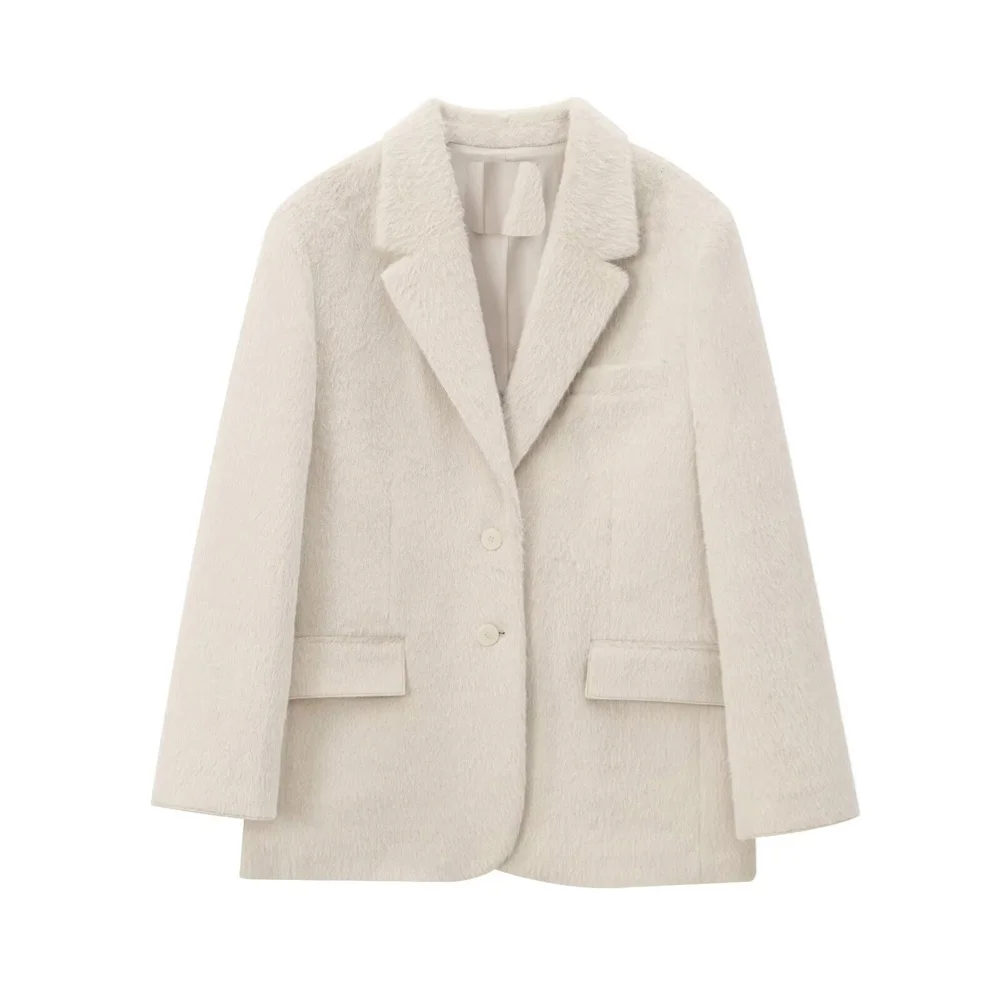 

loose faux fur warm and comfortable effect long sleeved suit jacket for women's autumn and winter new style