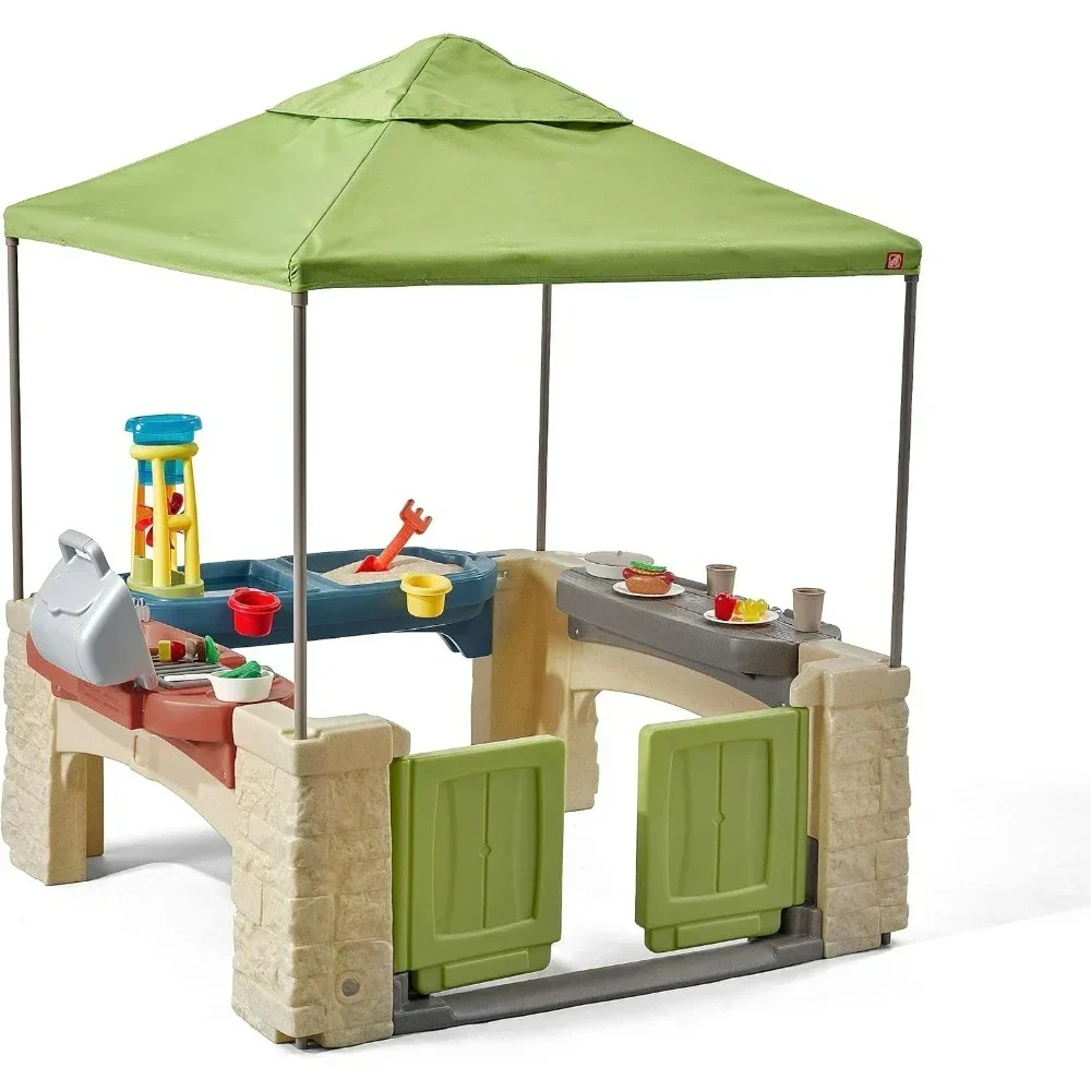 Playhouses, All Around Playtime Patio with Canopy, Kid Indoor and Outdoor Kitchen Playset, Kids 2+ Years Old, Sensory Playhouse