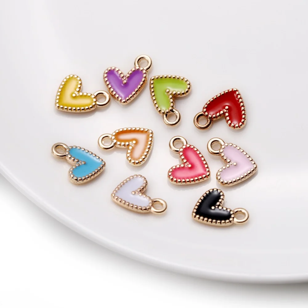 9*10mm 10pcs Dainty Small Colorful Heart Shape Enamel 11 Colors Tiny Heart Charms Pendant For Jewelry Necklace Earrings Making