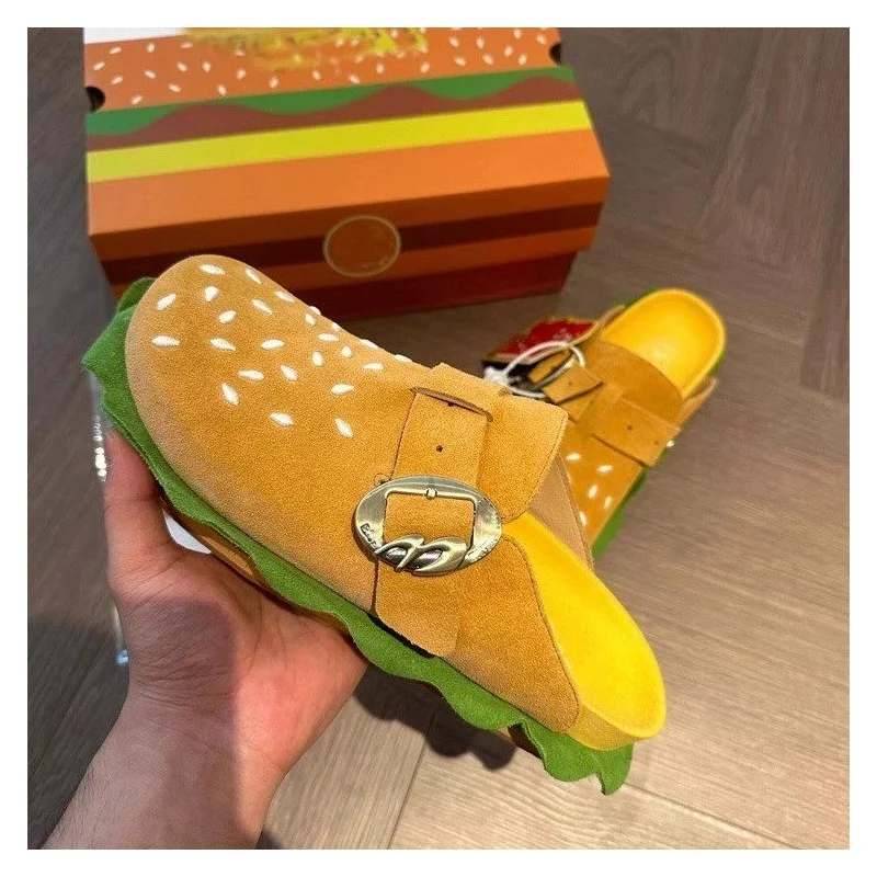 Soft Leather Couple Men And Women Boken Lazy Thick Soled Toe Half Slippers 2024 New Spring And Autumn Wearing Burger Boken Shoes