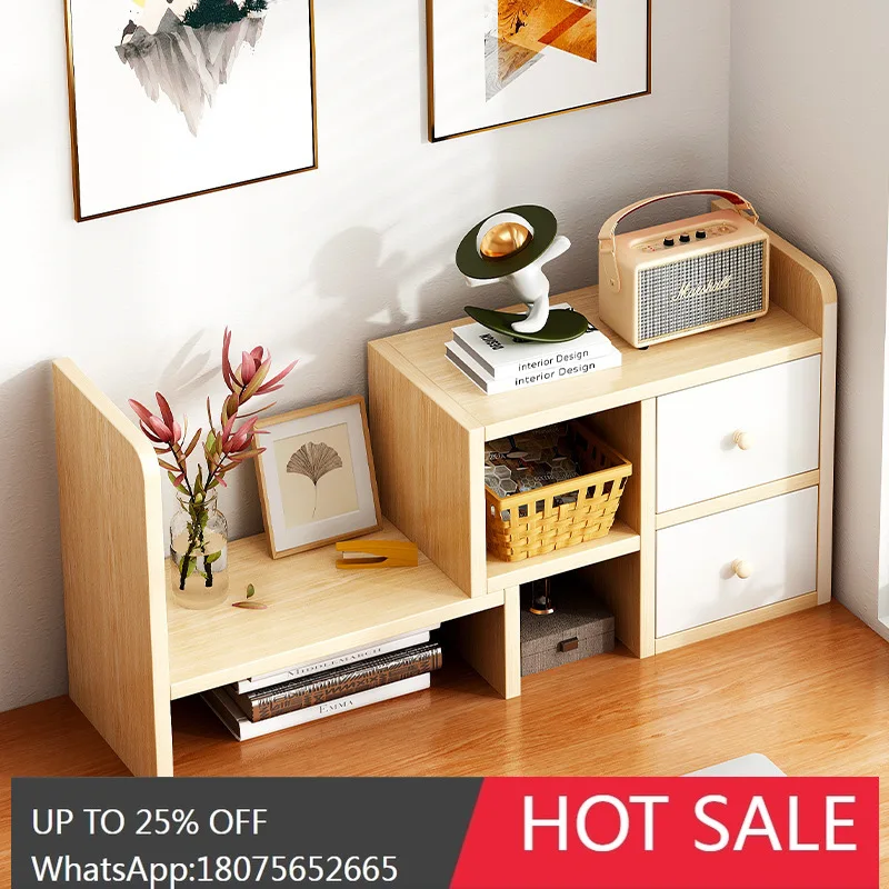 

SGF Desktop Retractable Bookshelf Storage Rack with Cabinet Doors Multi-layer Cabinet