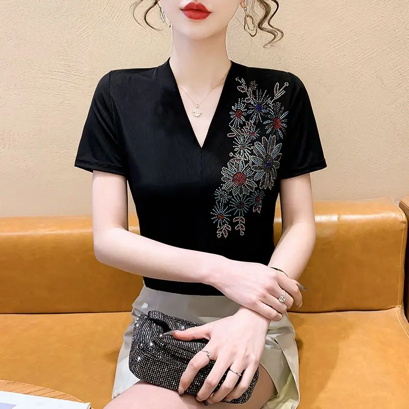 Elegant Fashion Harajuku Slim Fit Female Clothes Loose Sweat Casual All Match Tops Women Korean Version Short Sleeve T-shirts