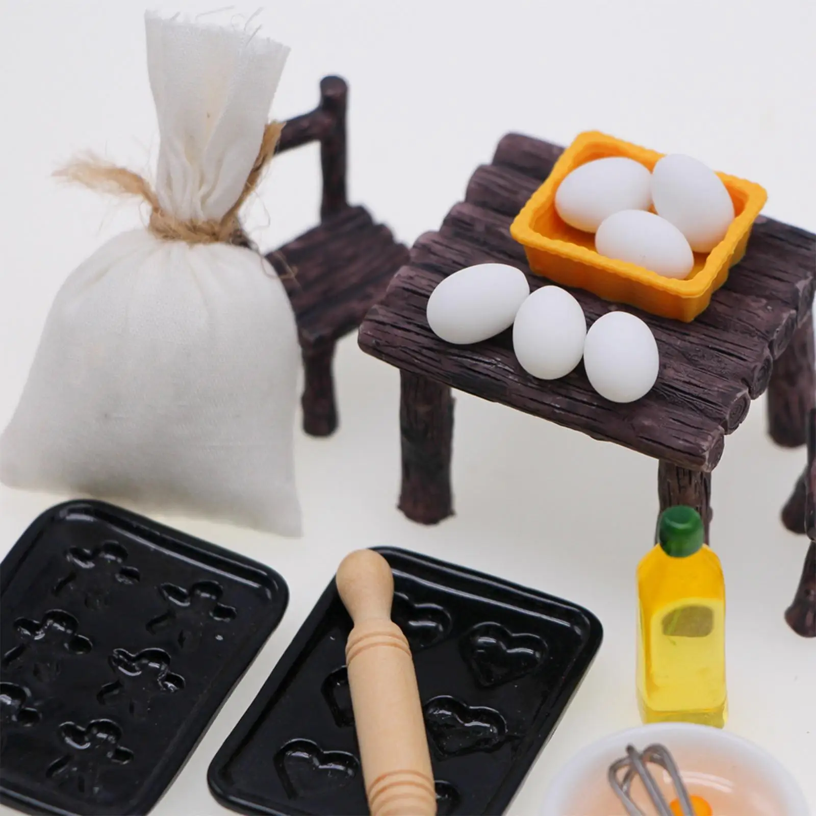 Ensemble de jouets miniatures pour la cuisine, rouleau à pâtisserie, bol à œufs, huile d'olive, décor cadeau, 1:12