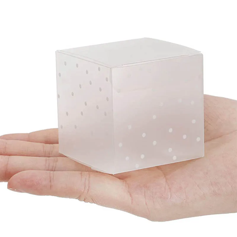 10Pcs 6x6x6cm Frosted Dot Plastic Box Square PVC Candy Cookies Packaging Boxes Wedding Baby Shower Birthday Party Supplies