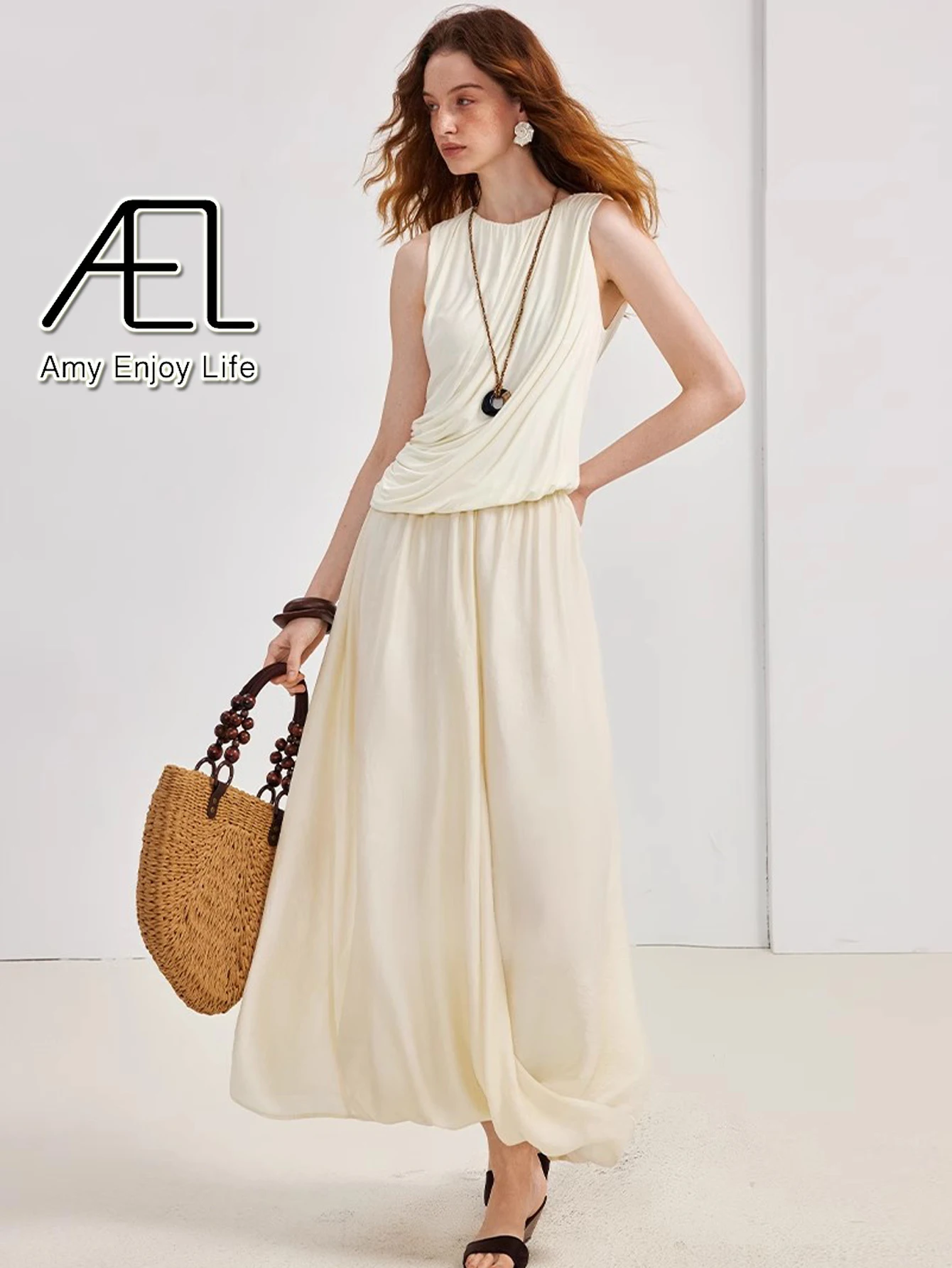 

AEL женское длинное платье с круглым вырезом без рукавов, летнее праздничное платье, новый сезон 2025, платье