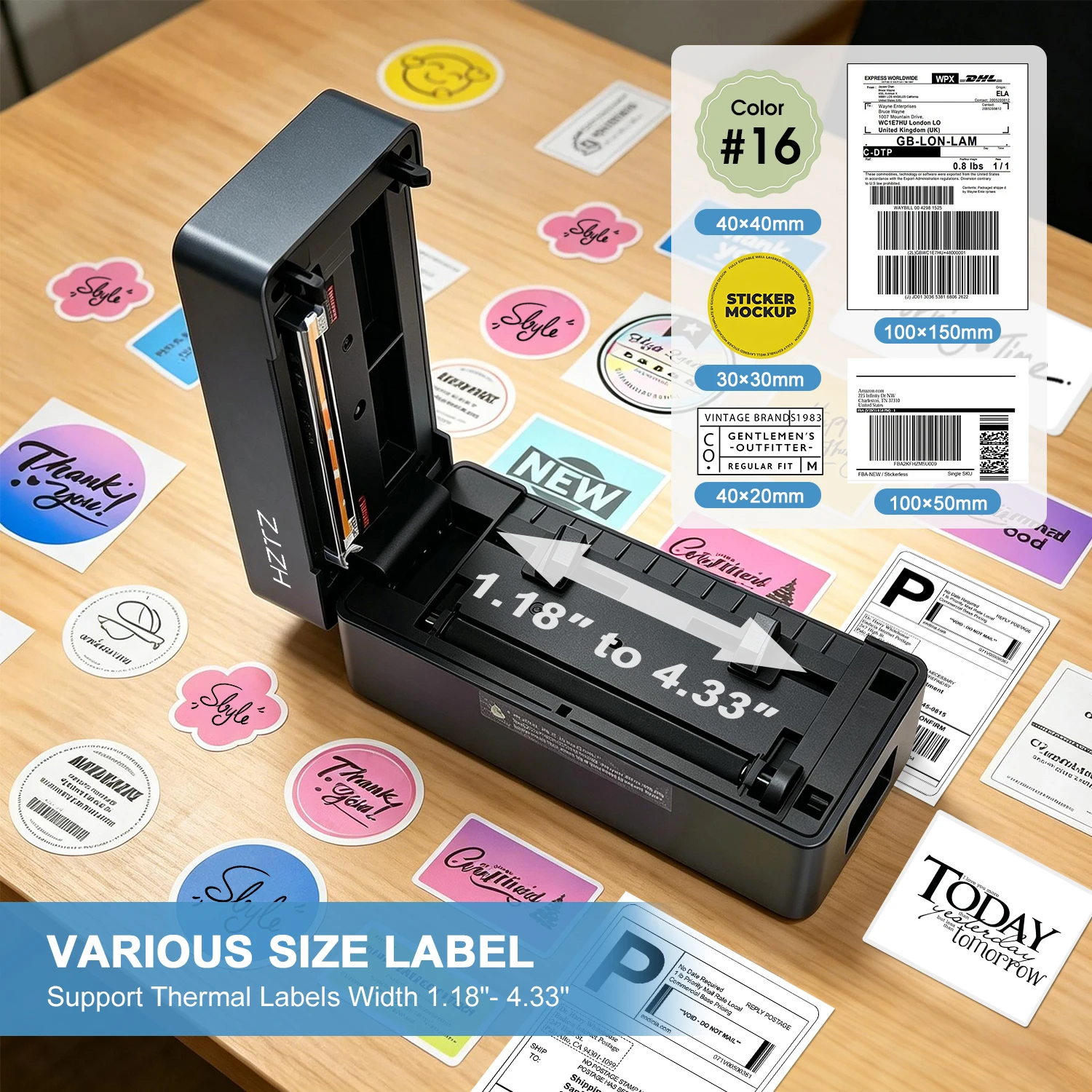 

Thermal Label Printer 1.18"-4.33" Width, 4x6 Shipping Barcode Sticker Printer for Small Business, Inkless & High Speed