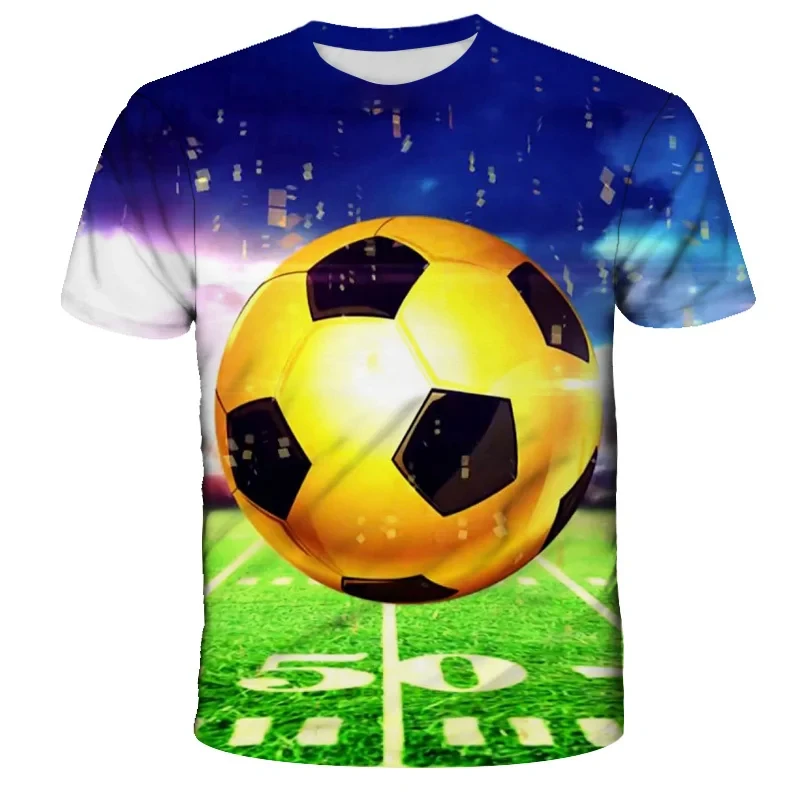 Summer New Boys Girls Fashion 3D T-Shirt Football Fire Handsome Printed Tshirt Boy Girl 4-14Y Teen Kids Soccer Children Top