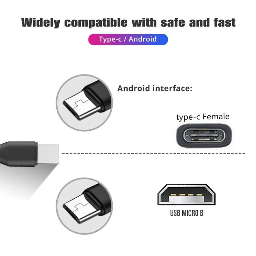 USB 2.0 Type-C Female to Dual Micro-USB 5Pin Male Splitter Extension Cable DC 5V Charging Power Supply Cord for Android Phone