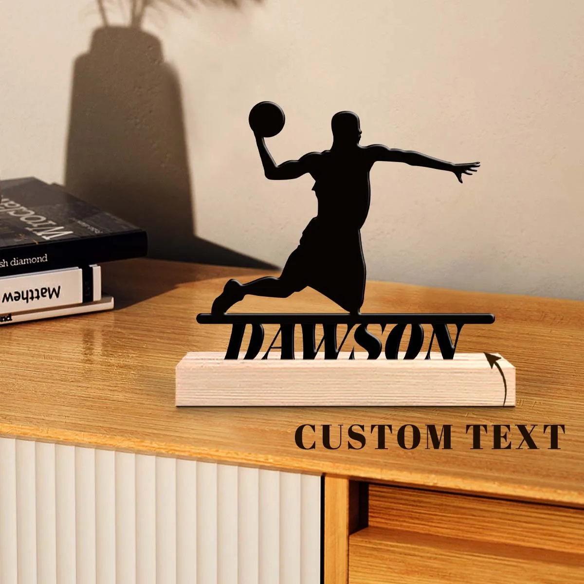 1pc Desktop Metal Ornaments Custom Name With Wooden Base Festival Ornaments and Decorations
