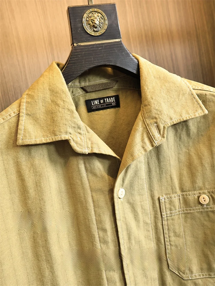 Mechanic Series Summer Short Sleeve Shirt Men's Pure Cotton Washed Workwear Collar Loose Fit Breathable Moisture Wicking