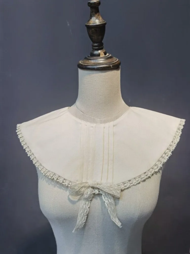 Beige Lolita Fake Collar Semi-round Round Neck Lace Bow Lo Skirt Matching Fake Collars Lace Neck Collar