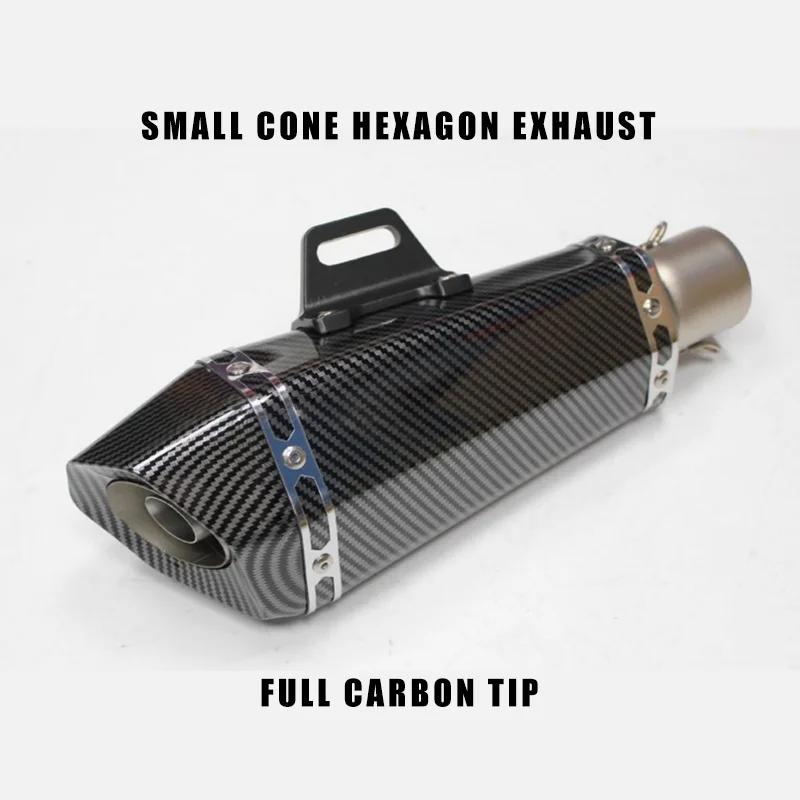 Small Cone Hexagon Exhaust Pipe – Full Carbon Tip Universal Motorcycle Racing Exhaust with Deep Tone, Bolt-On Performance Upgrad