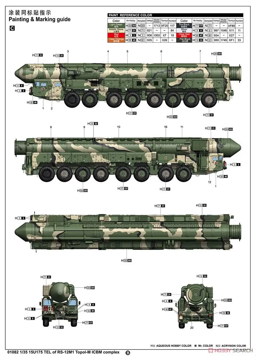 Trumpeter 01082 1/35 15U175 TEL OF RS-12M Topol-M Plastic model kit