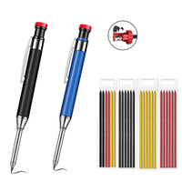 Solid Metal Carpenter Pencil with Sharpener Set 2.8mm Includes Mechanical Pencils Woodworking Construction Pencil Marker Refills