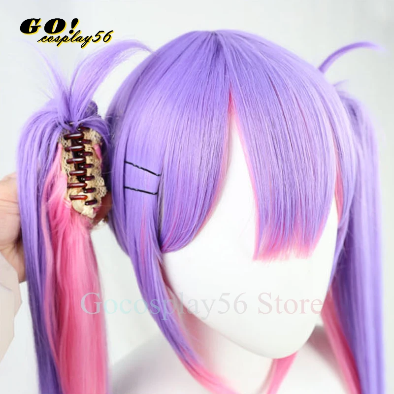 VTuber Tokoyami Towa Cosplay Wig Ponytails Bun Short Hair Hololive Idol Girls Purple Mixed Pink Long Straight Headwear