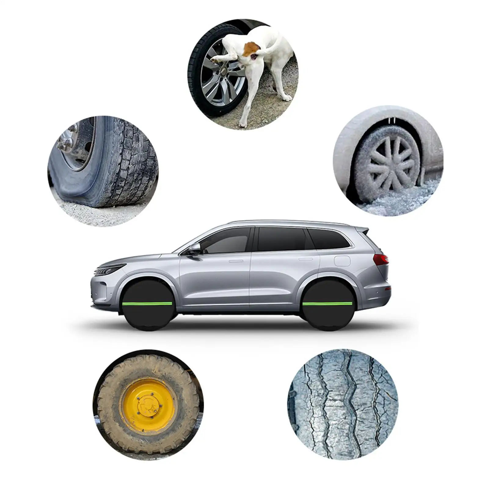 Per coperture per pneumatici per auto, rimorchi, camper, neve, pioggia, pneumatici, copertura riflettente, set di 4 borse resistenti per la protezione dalla neve, dalla pioggia e allo sole