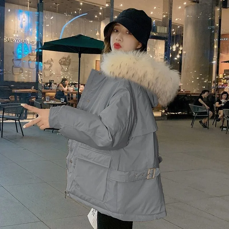 2023 New Women Down Cotton Coat Winter Bread Jacket Female Short Parkas Loose Thick Warm Outwear Artificial Fur Collar Overcoat