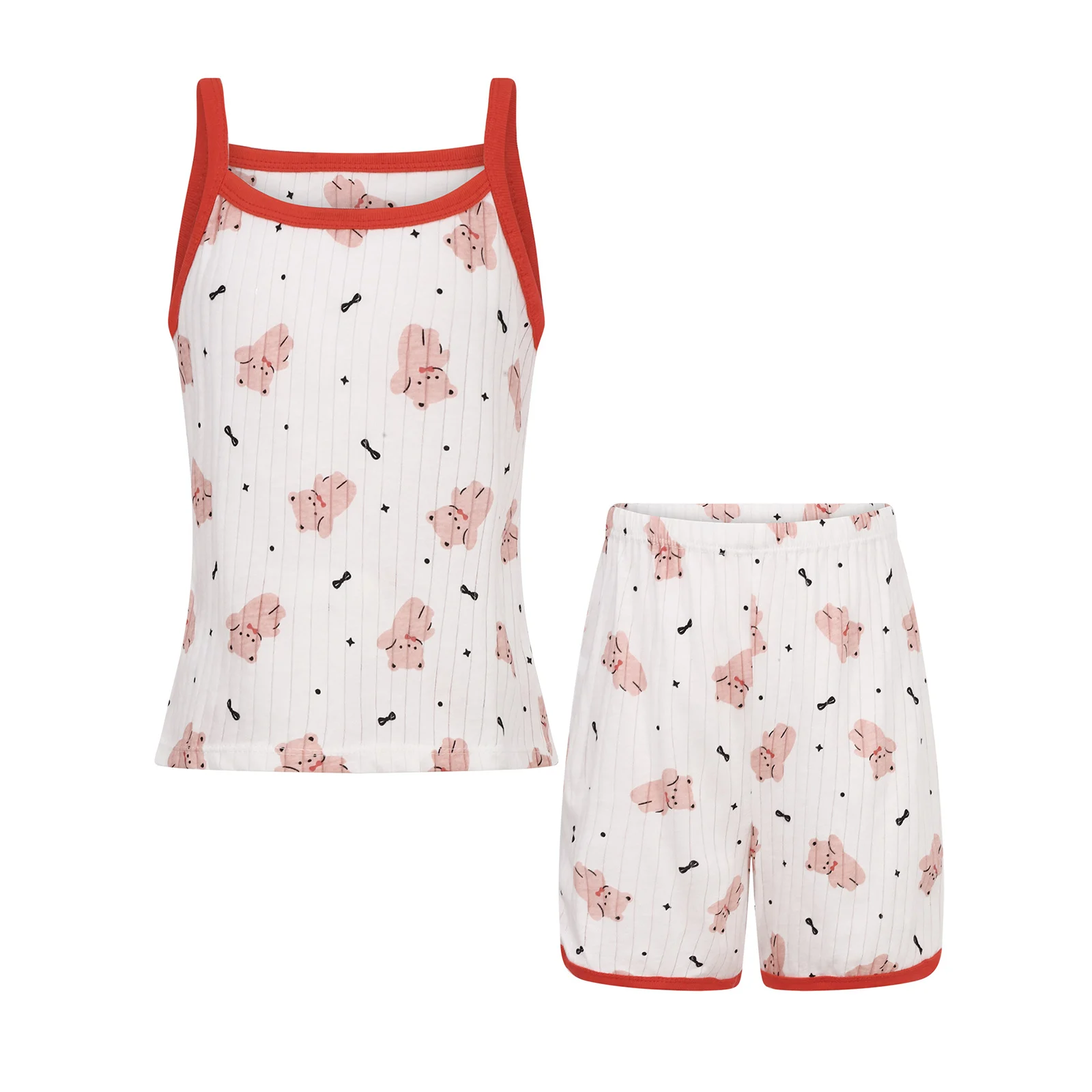 

Kids Girls Pajamas Summer Cute Printed Homewear Loungewear Sleepwear Spaghetti Straps Sleeveless Camisole Top with Shorts 2Pcs