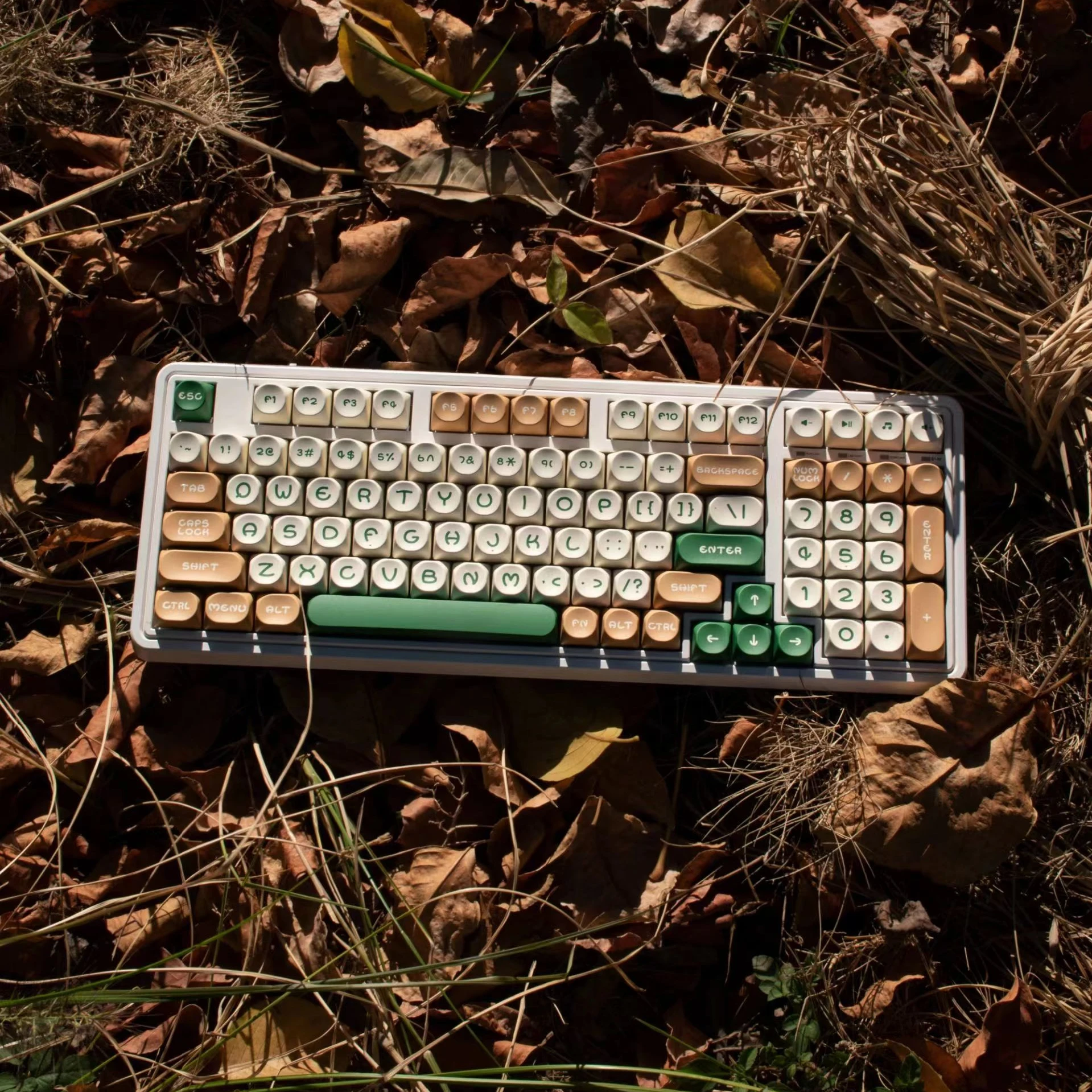 Anhing Mood-teclas de doble disparo para teclado mecánico, accesorios para teclados, color verde y marrón, 130 teclas, perfil MOA, PBT