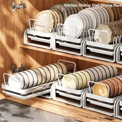 Kitchen Sliding Dish Drying Rack Cabinets Drawers Organizer Pull-out Countertop Sink Shelf with Chopstick Storage Box Cupboards