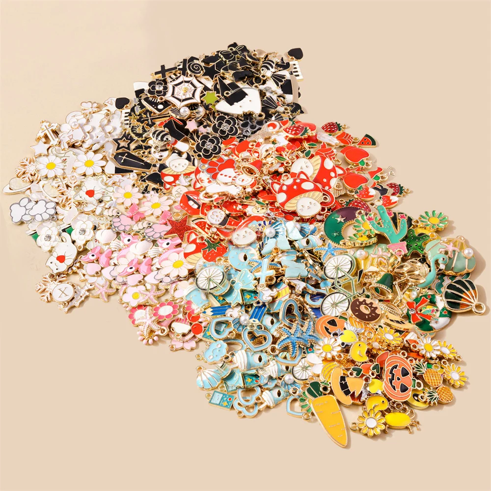 Leslie 30 Stück Mix bunte Emaille-Tier-Anhänger, Blumen-Herzen, Charms für Ohrringe, Halskette, DIY-Armband, handgefertigte Schmuckherstellung – Detail 3
