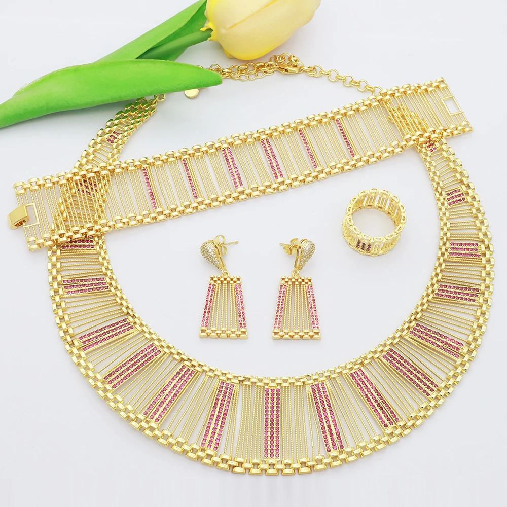 

2024 Hot Sale Fashion Woman Necklace Jewelry Set Brazil All Copper Material CZ Bracelet Earring Ring Gift Free Shipping