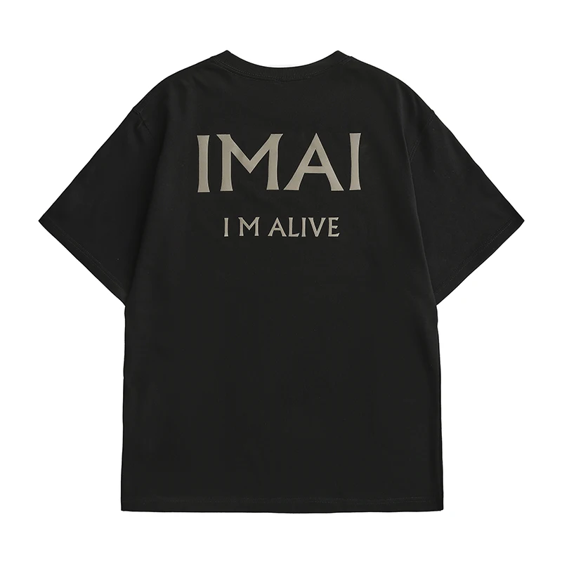 

Мужская футболка IMAI I M ALIVE из 100% хлопка с коротким рукавом, круглым вырезом, летняя, с американским принтом, свободного кроя.