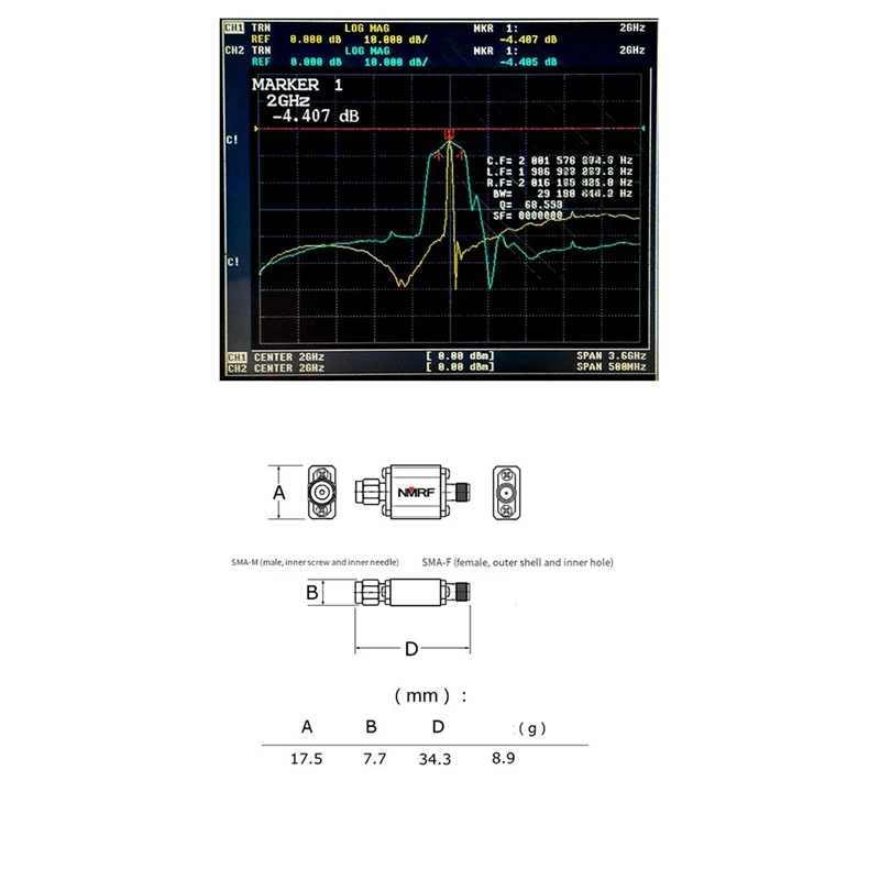 NMRF RF RF 동축 대역 통과 SAW 필터 FBP-2000S, 2000Mhz, 2000Mhz, 1DB 대역폭, 5Mhz, SMA 인터페이스 금속, 1 개