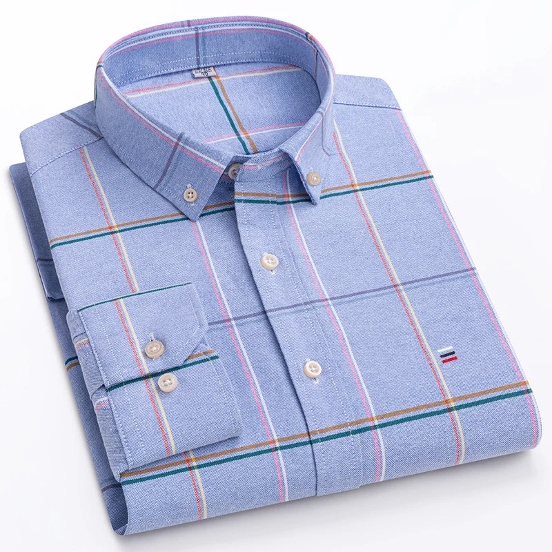 Camisa de manga larga a la moda para hombre, talla grande S ~ 7Xl, algodón Oxford, rayas clásicas, a cuadros, ropa informal de calidad de lujo