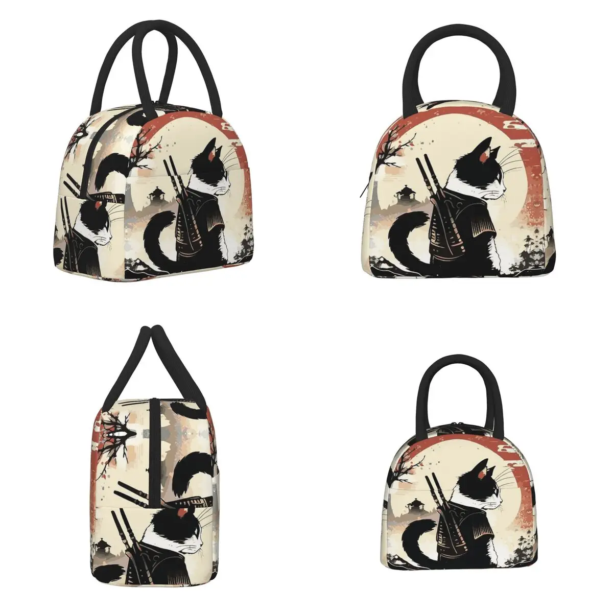 القطط أنيمي سيف ساموراي معزول حقيبة الغداء للنساء مكتب برودة صندوق طعام حراري حمل صناديق الغداء المحمولة الحاويات