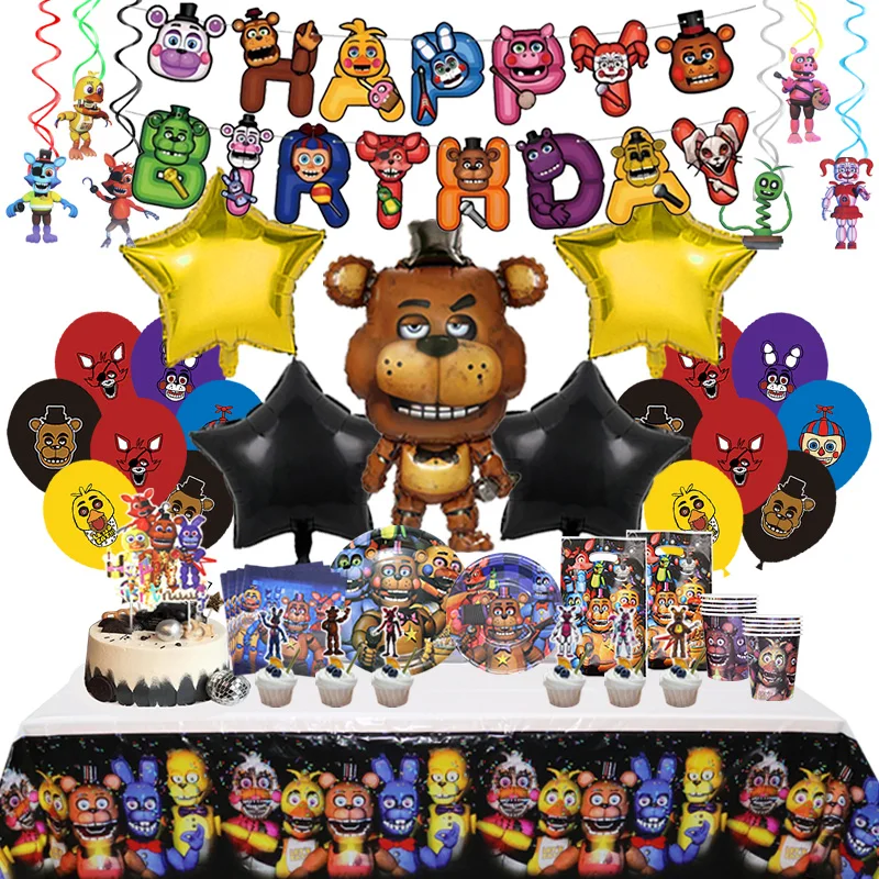 FIve Night At Freddys Birthday Party Decoration Latex Aluminum Film Balloon Banner Disposable Tableware Kids Event Supplies