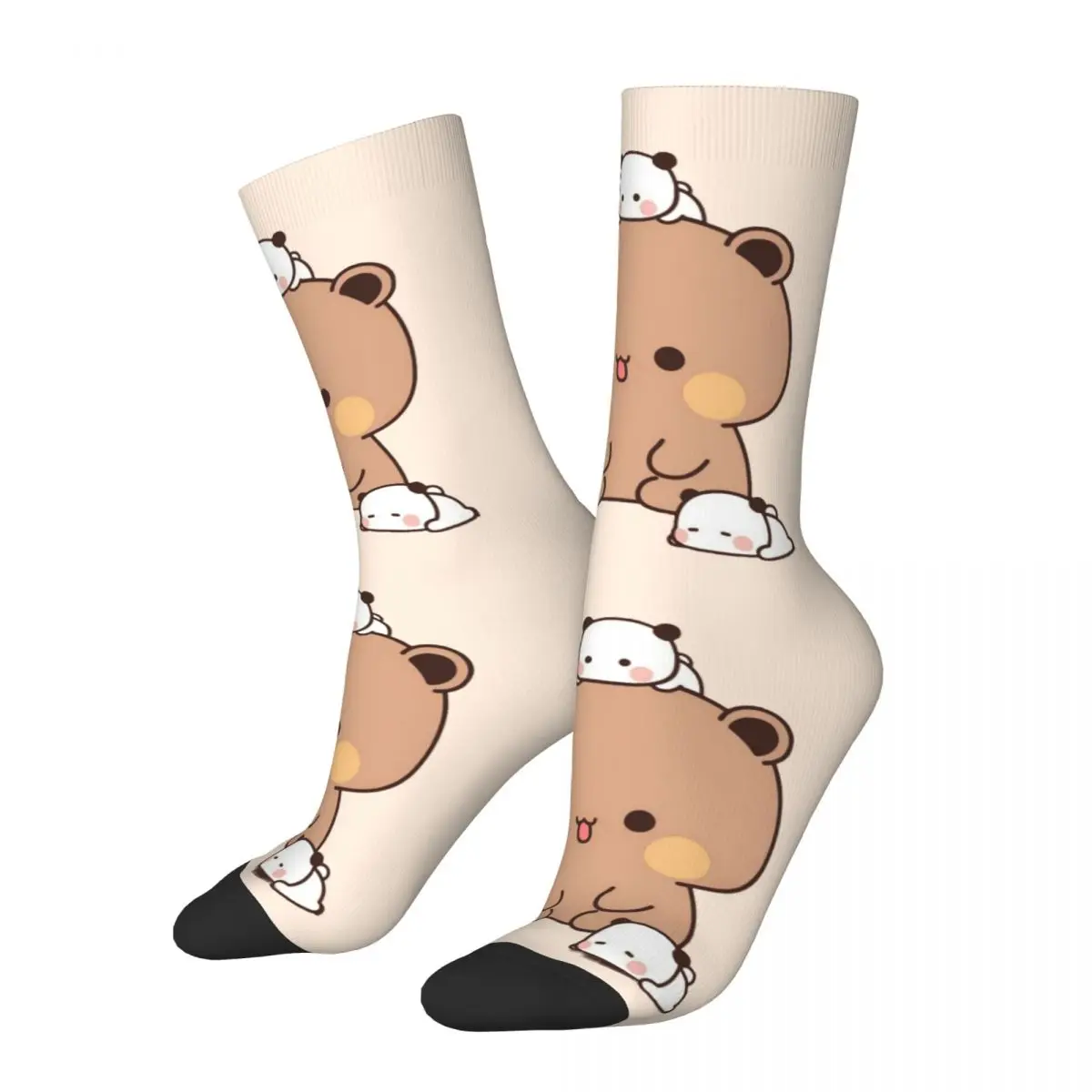 Harajuku Panda And Brownie Bear Couple Basketball Socks Bubu and Dudu Polyester Long Socks for Unisex Sweat Absorbing