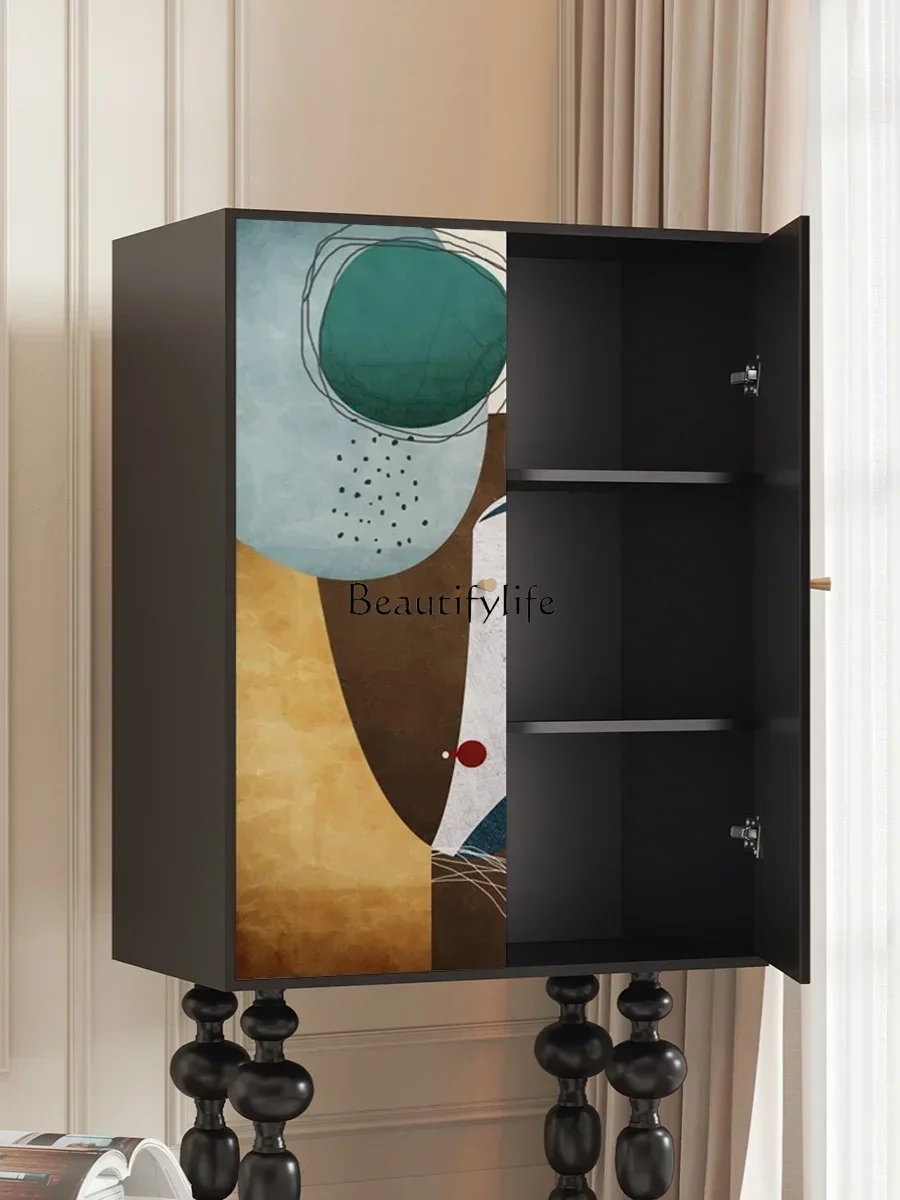 D06Art تخزين جدار الديكور خزانة جانبية الحديثة الحد الأدنى خشب متين خزانة تخزين عالية الساق