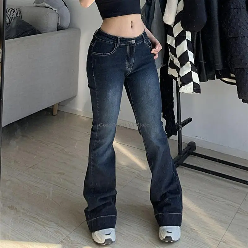 Jeans dimagranti con fondo a campana Jeans a zampa da donna Pantaloni vintage a bassa Pantaloni in estetici Pantaloni