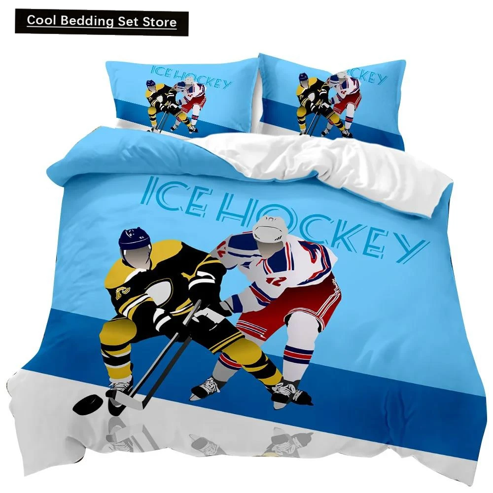 

Ice Hockey Duvet Cover Set Ball Game Polyester Qulit Cover for Kids Boys Teens European Sports Hobby Activity Competitive Games