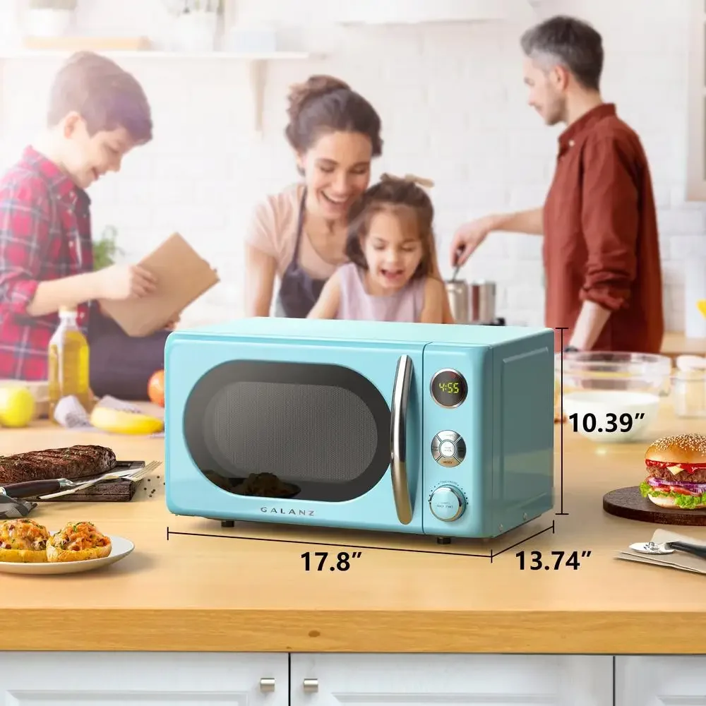 فرن ميكروويف كونترتوب 0.7 قدم مكعب 700 وات أزرق جديد قوائم تلقائية تصميم أنيق مقبض يتحكم في 6 مستويات طاقة إضافة ممتعة