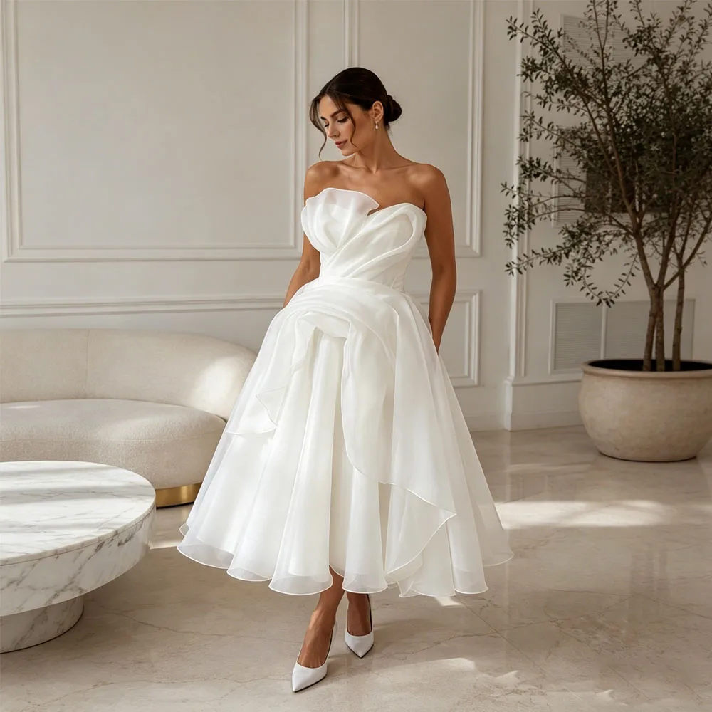 

Midi Simple Wedding Dress 2026 Organza A Line Bridal Gown Corset Back Short Reception Dress Civil Vestido Noiva Midi Customized