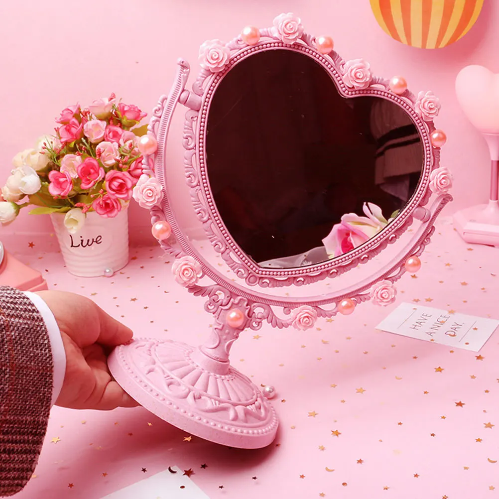 

1Pcs Pink Heart Mirror Compact Makeup Mirror Durable Portable High Definition Surface Exquisite Design Gift for Makeup Artists