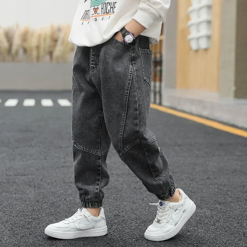 Denim Cotton Autumn Winter Elastic Waist Jeans Kids Casual Pants 4 6 8 10 12 Year Children's Clothing Casual Jeans