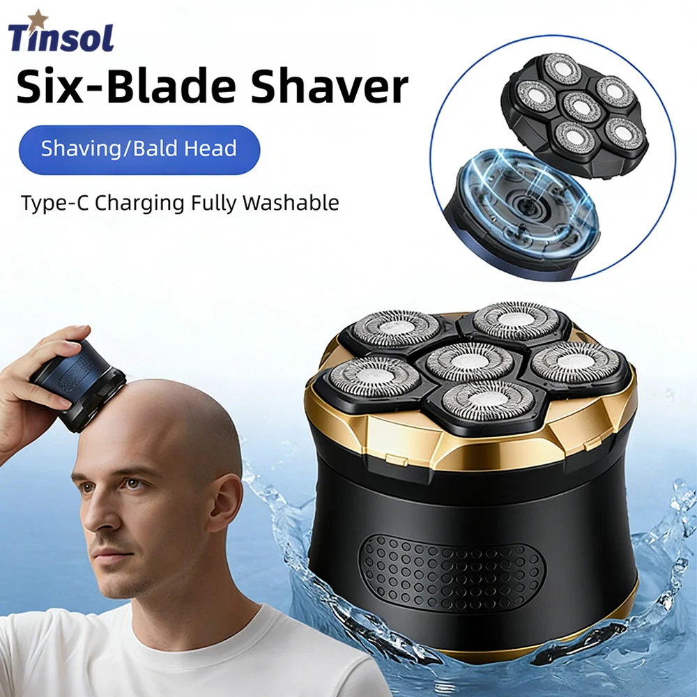 Afeitadora Eléctrica TINSOL para Hombre, Recortadora de Pelo Magnética 6D, Recargable, LED, Impermeable, Cortadora de Pelo Facial, Máquina para Cabeza Calva
