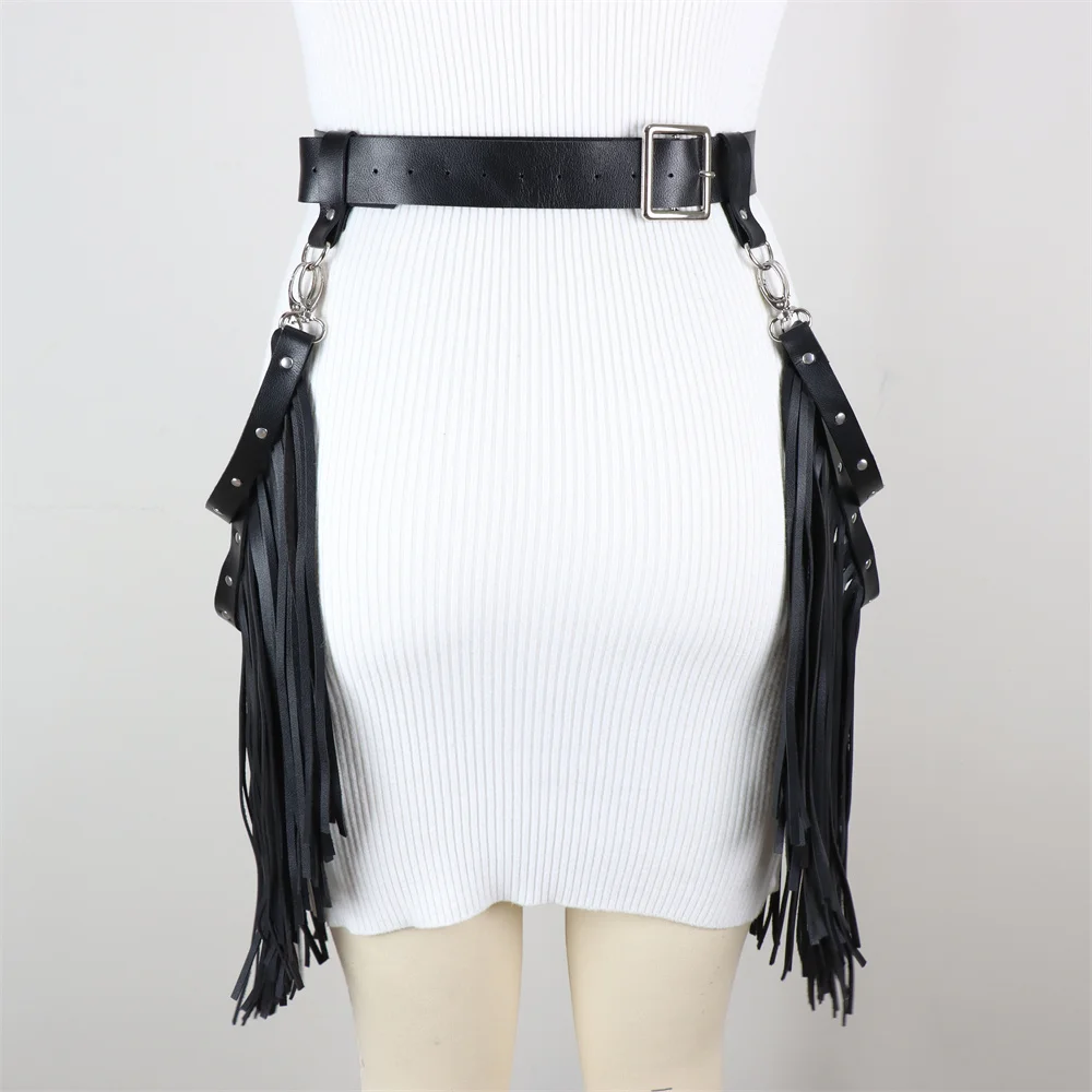 Tassels Leather Cage Skirt  With Fringe Body Fetish Sexy Harness Women  Bondage Party Suspender Belt Goth Christmas Accessories