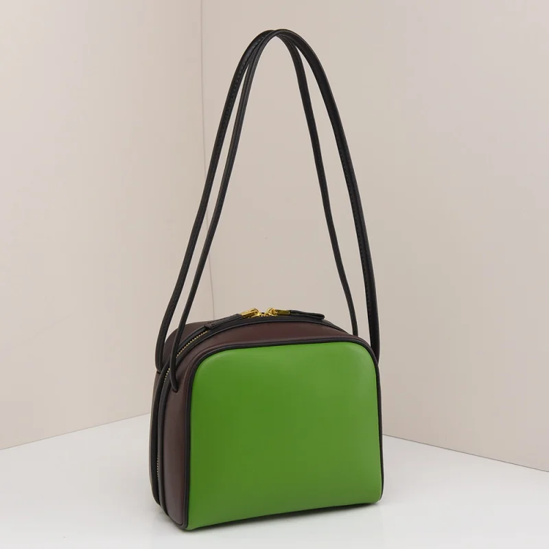 Fashion Contrasting Color Small Square Bowling Bag Brand Designer PU Leather Women's Shoulder Bag High Quality Pillow Handbag