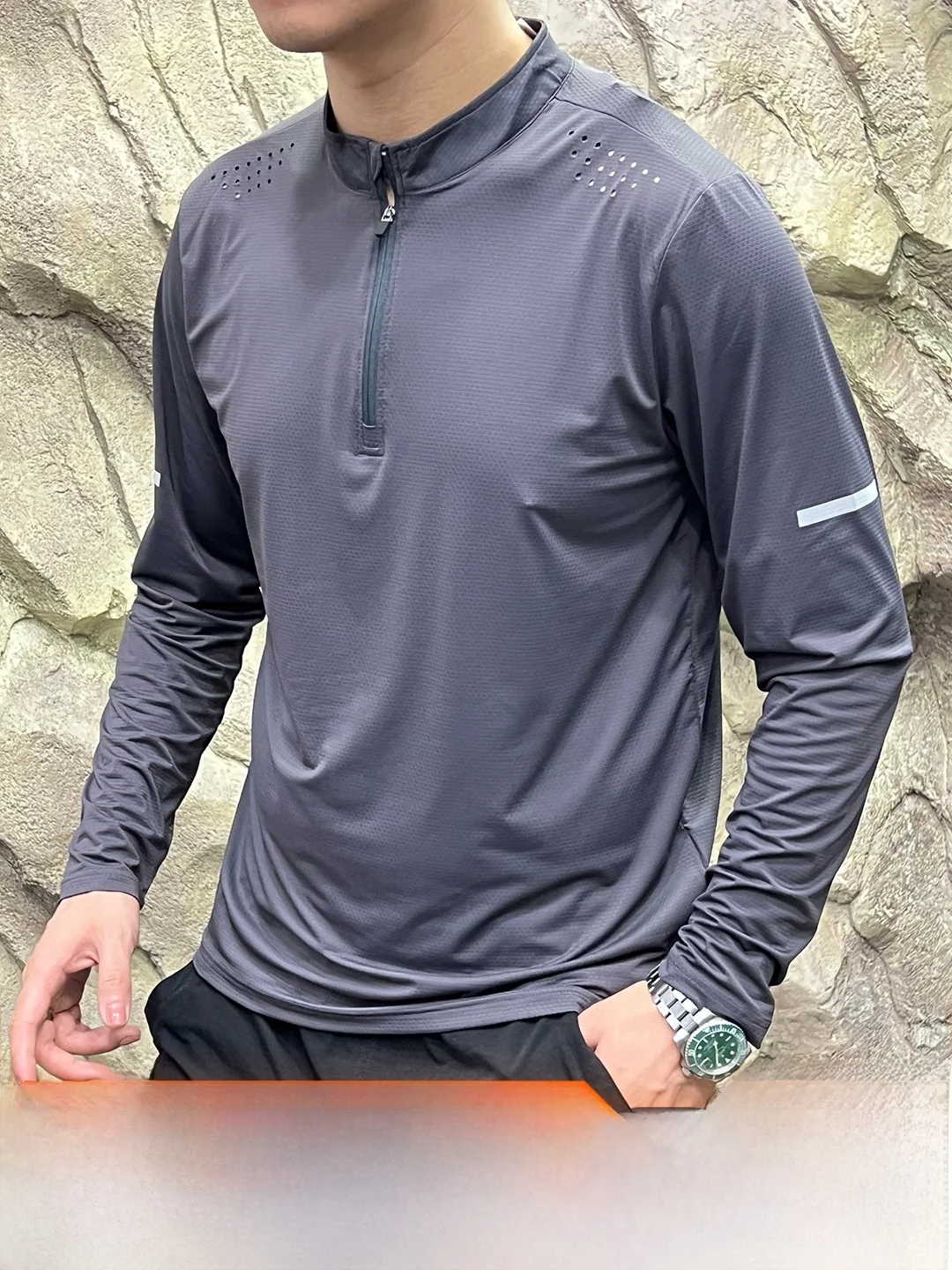 High-End Men's Quick-Dry High-Elastic Fitness Sportswear Casual Laser-Punch Long-Sleeve T-Shirt Breathable Training Top