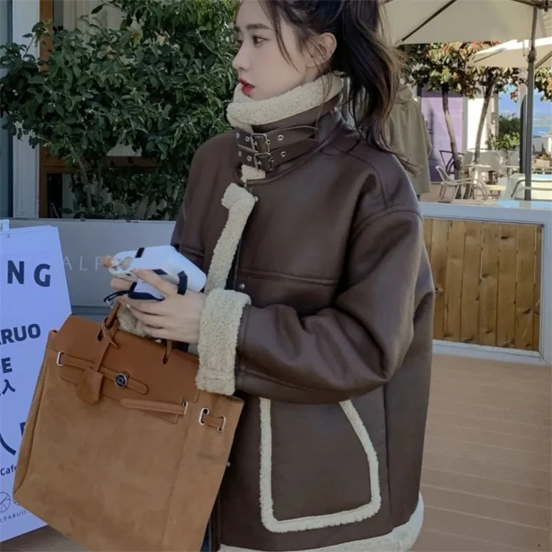 秋冬 レディース ベルベット PUレザージャケット 2025 女性用 ファッション 長袖 アウター 韓国風 レディース パッチワーク フェイクレザーコート